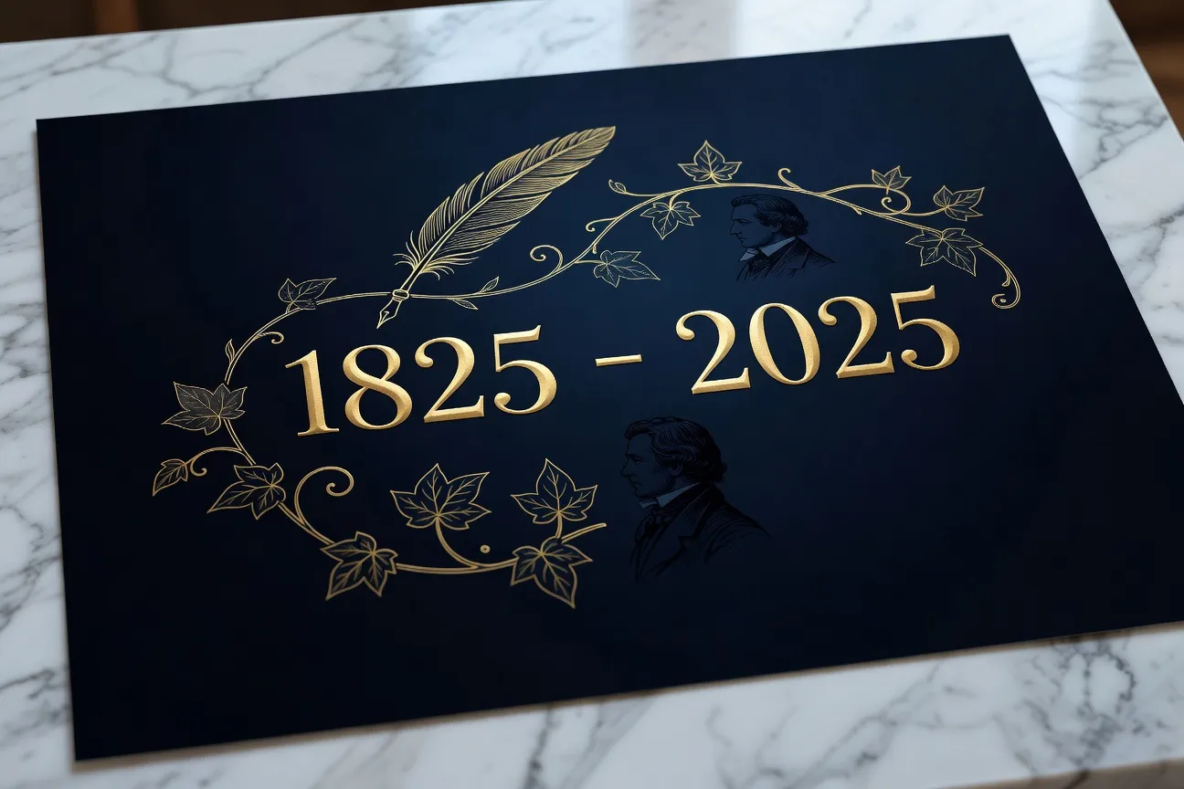 Livre d'Onéguine édition 2025 ouvert sur table en bois, bouquet de fleurs blanches