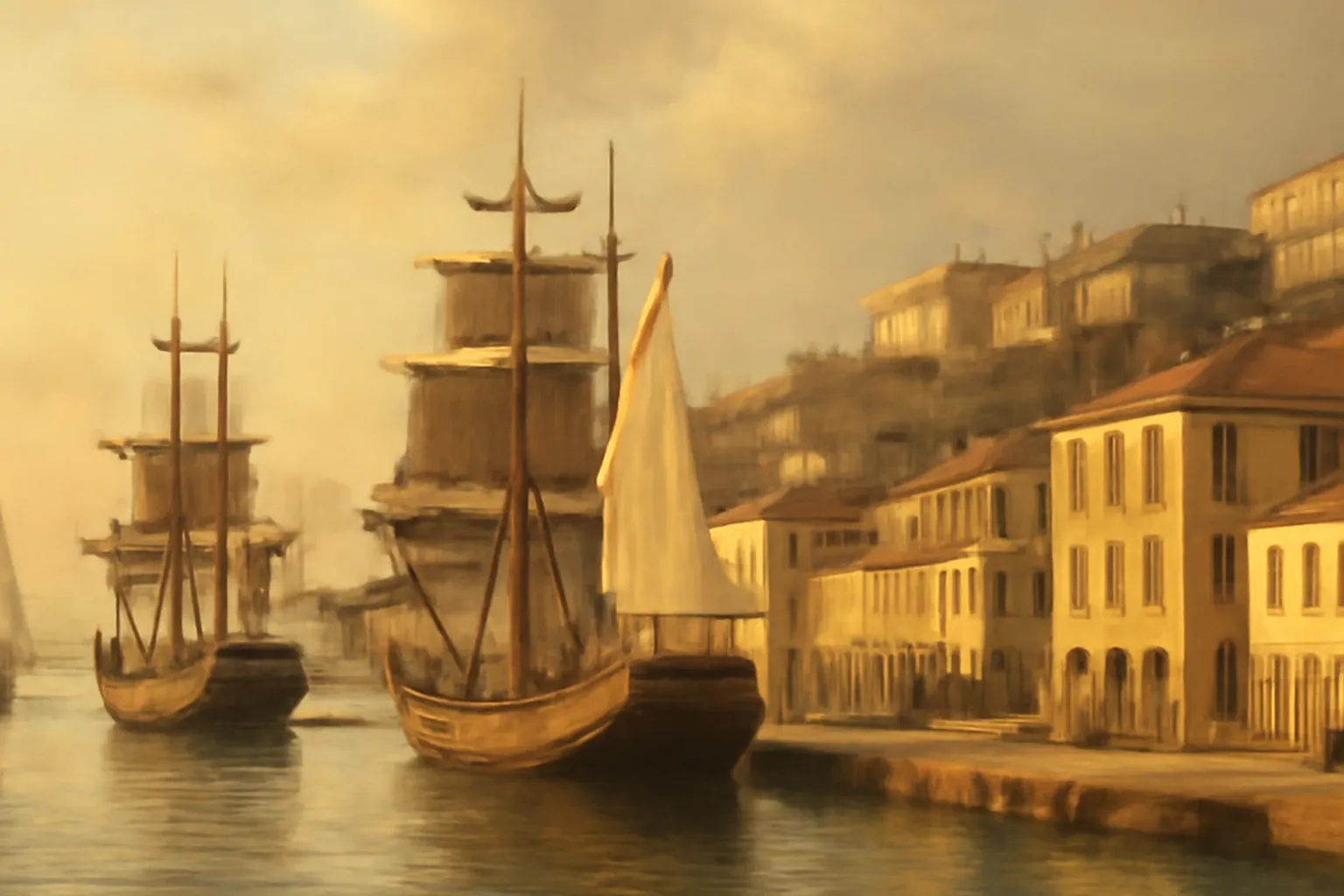 Port d'Odessa au début du XIXe siècle, voiliers dans le port, bâtiments de style méditerranéen le long de la mer Noire