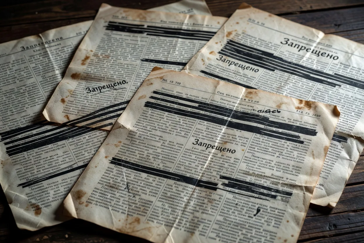 Pages de journal russe ancien avec marques de censure