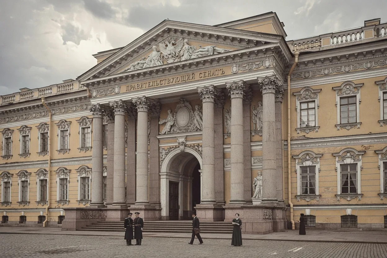 Facade d'un batiment gouvernemental imperial russe du XIXe siecle