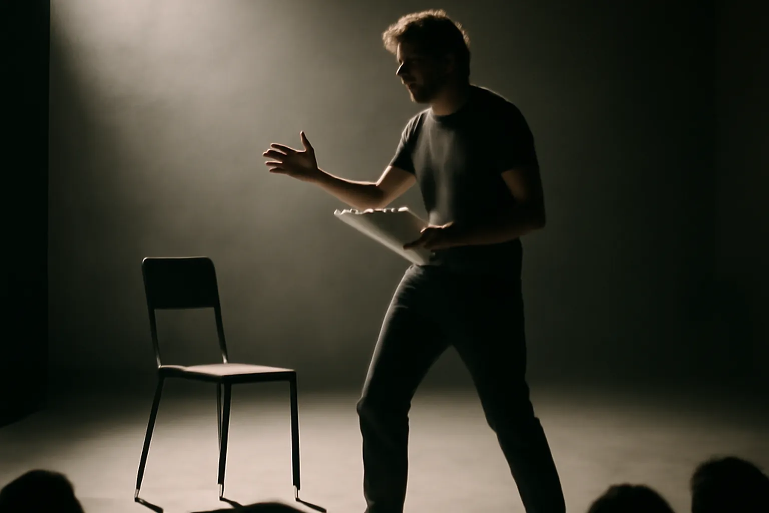 Acteur en répétition pour une mise en scène contemporaine de Boris Godounov